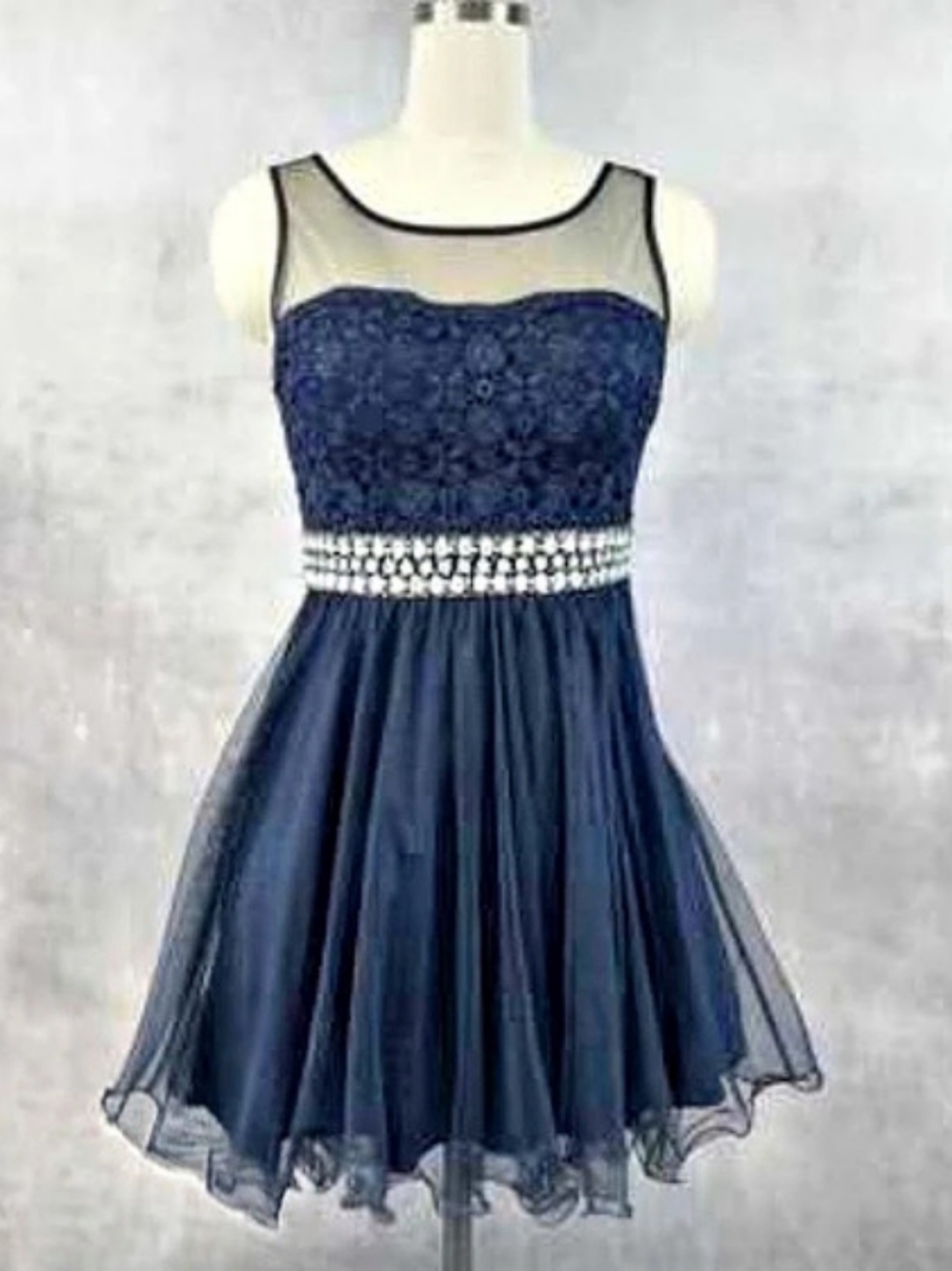 My Michelle Blue Lace Mesh Mini Dress - Size 7
